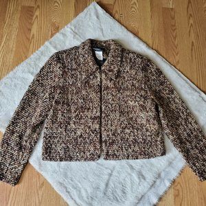 VINTAGE 1990's POSITIVE ATTITUDE TWEED CHUNKY KNIT CHEVRON BLAZER JACKET